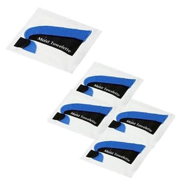 An individually wrapped Wet-Nap moist towelette packet.