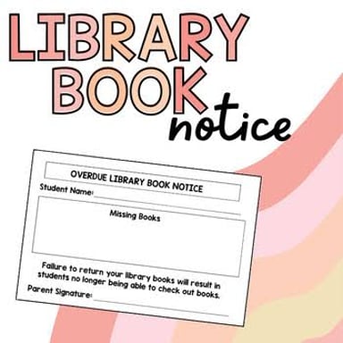 An overdue book beside a notice about a late fee.