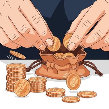 A small pile of coins being gathered to represent making do with little.