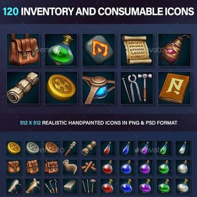 A video-game inventory displaying collectible items