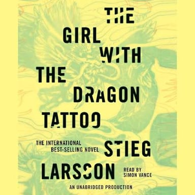 A book cover for Stieg Larsson’s crime novel The Girl with the Dragon Tattoo.