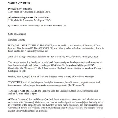 A property deed beside a document representing a legal lien.