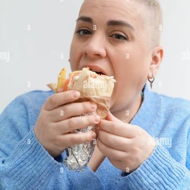 A person eating a gyro sandwich