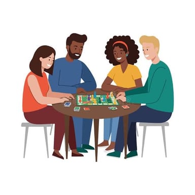People gathered around a table for an evening of board games.