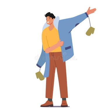 A person dons a coat before stepping outdoors.