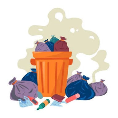 A trash bin with visual cues suggesting an unpleasant smell.