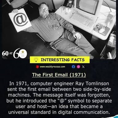 A historical computer display representing an early email message