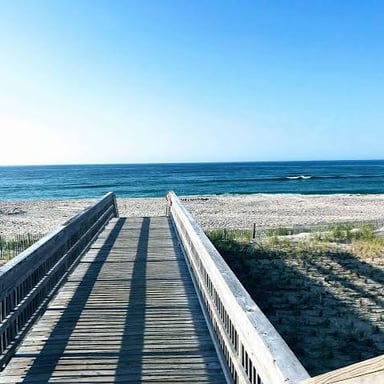 A summer beach scene on Fire Island, New York.