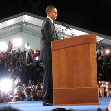 Barack Obama speaking to a crowd during his 2008 presidential campaign.