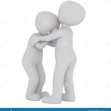 One person offering a calming, reassuring gesture to another.