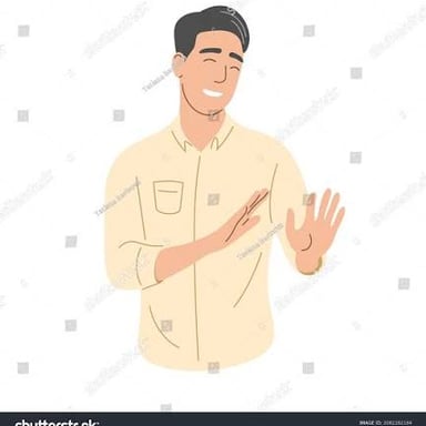 A person making a polite stopping gesture to indicate “please don’t”