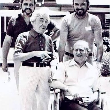 Moe Howard with fellow Three Stooges Larry Fine and Curly Howard.
