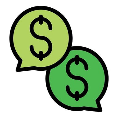 An illustration of dollar bills with a speech bubble, suggesting that money can exert influence.