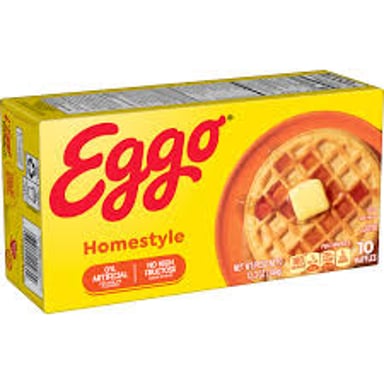 Round Eggo waffles showing their square grid of pockets
