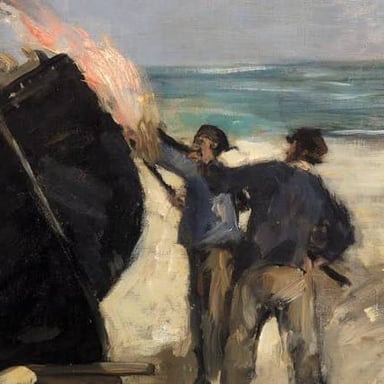 A reproduction of Édouard Manet’s painting “Tarring the Boat.”