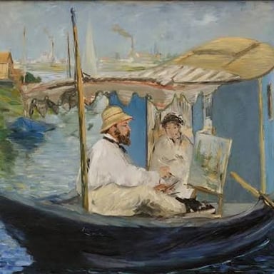 Portraits or photographs of Édouard Manet and Claude Monet, the similarly named painters.