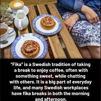 Coffee and cinnamon buns served for a Swedish fika break.