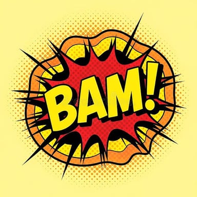 A comic-book-style BAM graphic beside an impact