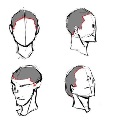 Illustration showing hair divided by a part line