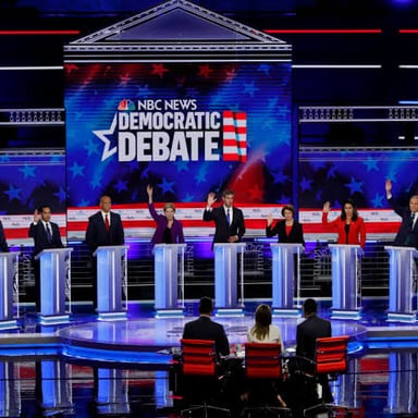 Political candidates participating in a televised debate.