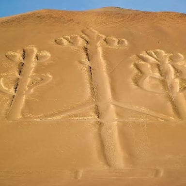 Aerial view of a Nazca Lines geoglyph in Peru