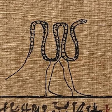 Snake-shaped signs among ancient Egyptian hieroglyphs.