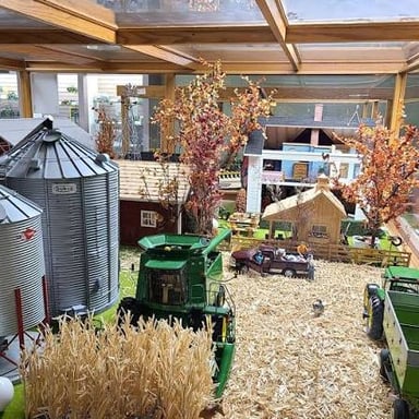 Miniature tractors and farm equipment on display at the National Farm Toy Museum in Dyersville, Iowa.