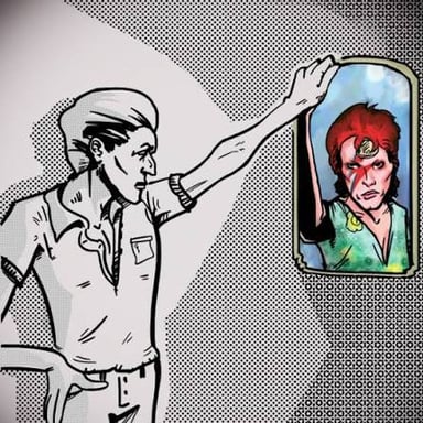 A conceptual illustration of one person represented by several distinct identities.