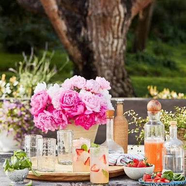 Drinks set out at a lively gathering.