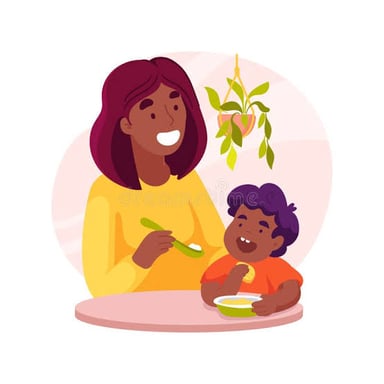 A caregiver serving food, illustrating the meaning of “fed.”