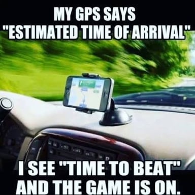 A car navigation display showing an estimated arrival time.