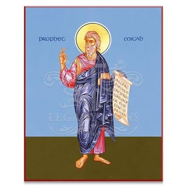 An artistic, manuscript-style depiction of the biblical prophet Micah.