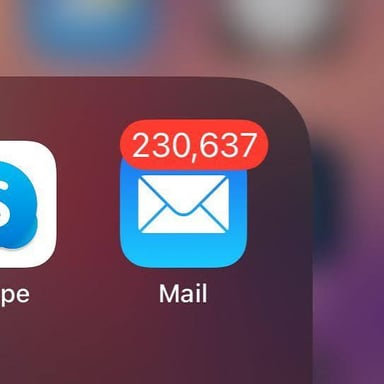 An inbox containing many messages, illustrating a slew.