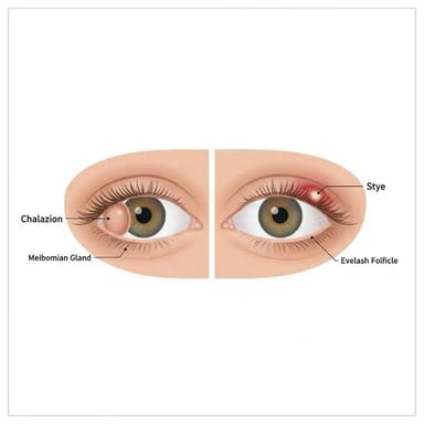 An illustration showing a small stye on the edge of an eyelid.