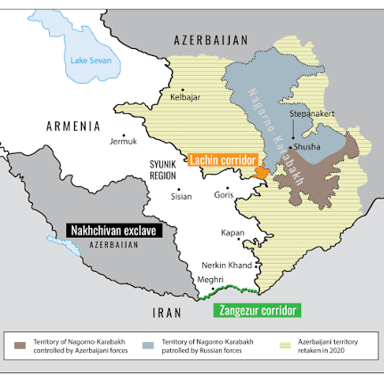 A map showing Iran and Azerbaijan as neighboring countries