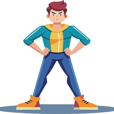 A person standing with a confident, determined posture.