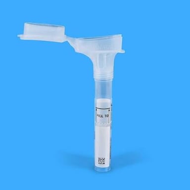A saliva collection tube used for DNA testing.