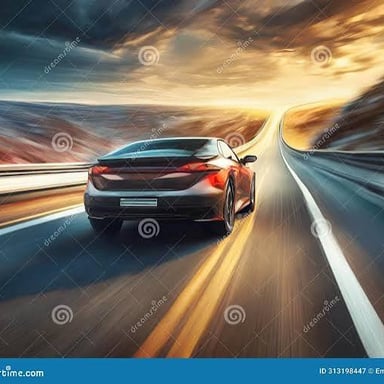 A car traveling quickly along a road.
