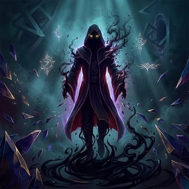 A shadowy villain in a dark fantasy scene.