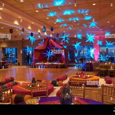 An empty room after a party has wound down.