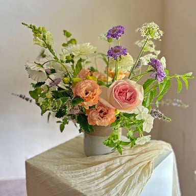 A small hand-tied bundle of flowers