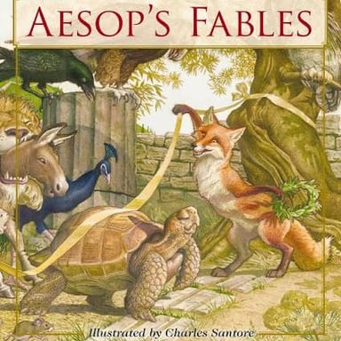 Illustration of Aesop, the ancient Greek storyteller traditionally associated with animal fables.