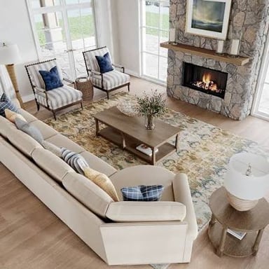 A furnished living room featuring Ethan Allen-style furniture