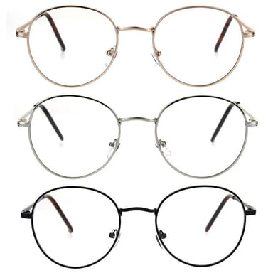 Eyeglasses with visible rims surrounding both lenses.