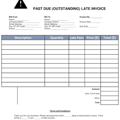 A bill or notice indicating a late payment fee.