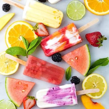 A brightly colored frozen fruit-juice pop on a stick.