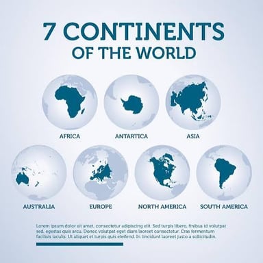 A world map showing the seven continents.
