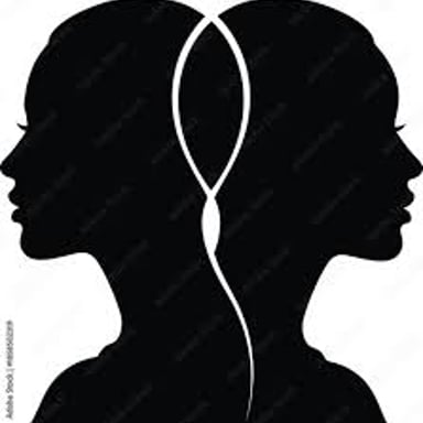 A visual representing one person with two distinct identities.