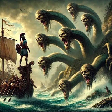 An illustration depicting Odysseus on a long voyage, a classic epic tale.