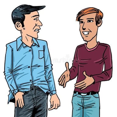 Two brothers standing together and talking